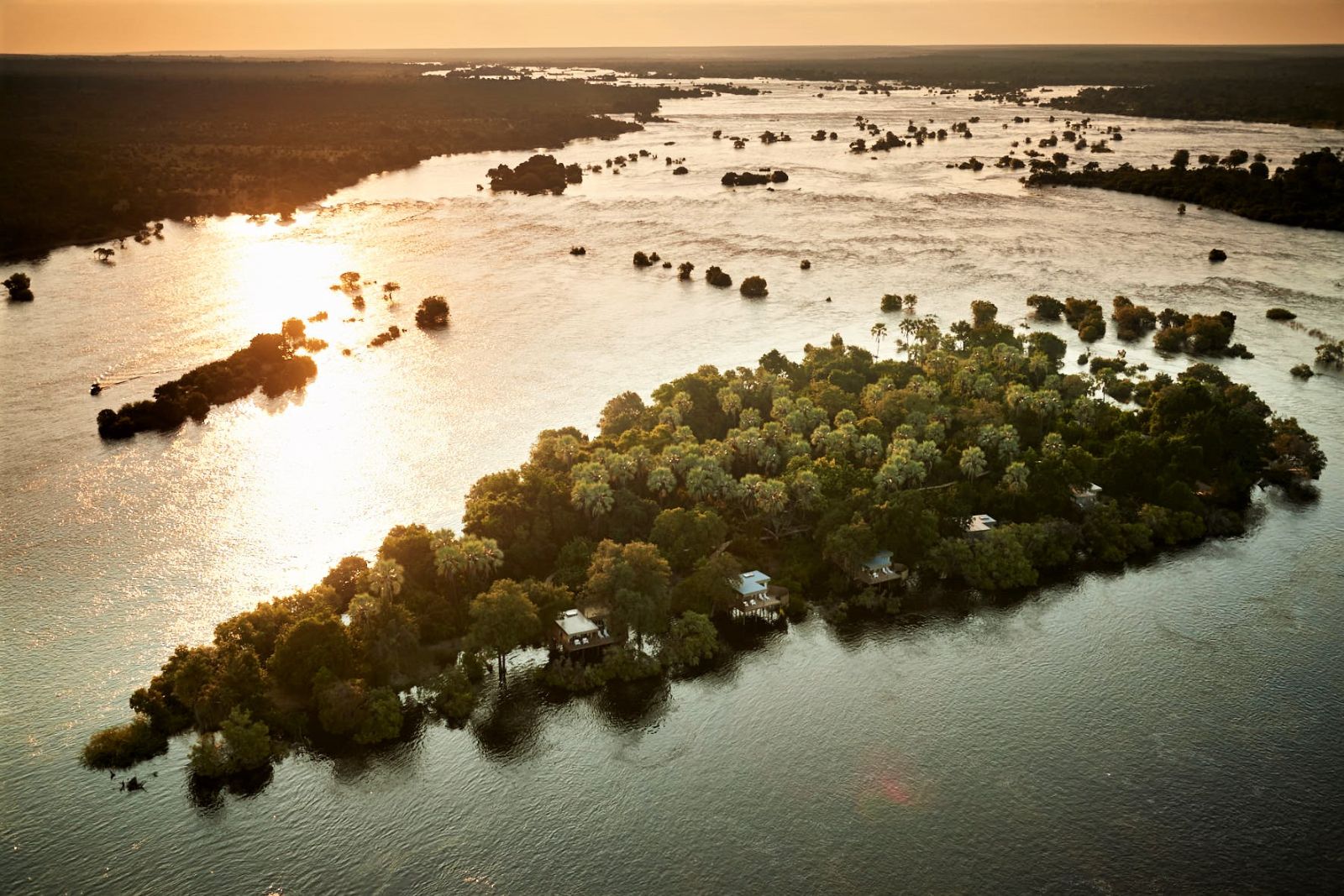 Aerial view of Victoria Falls River Lodge in Zambezi National Park in Zimbabwe