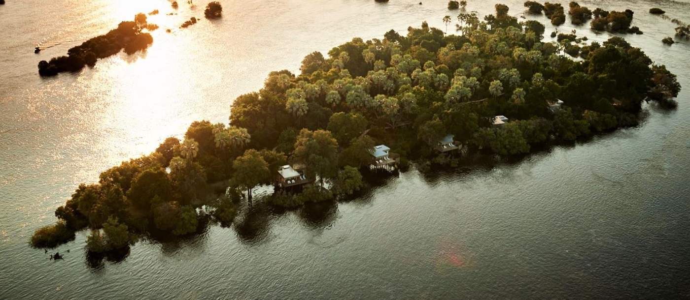 Aerial view of Victoria Falls River Lodge in Zambezi National Park in Zimbabwe