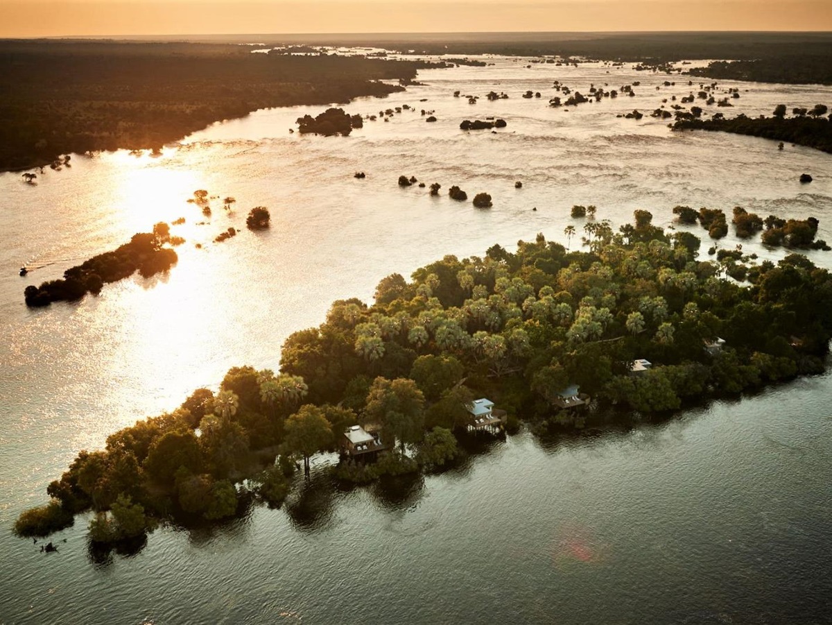 Aerial view of Victoria Falls River Lodge in Zambezi National Park in Zimbabwe