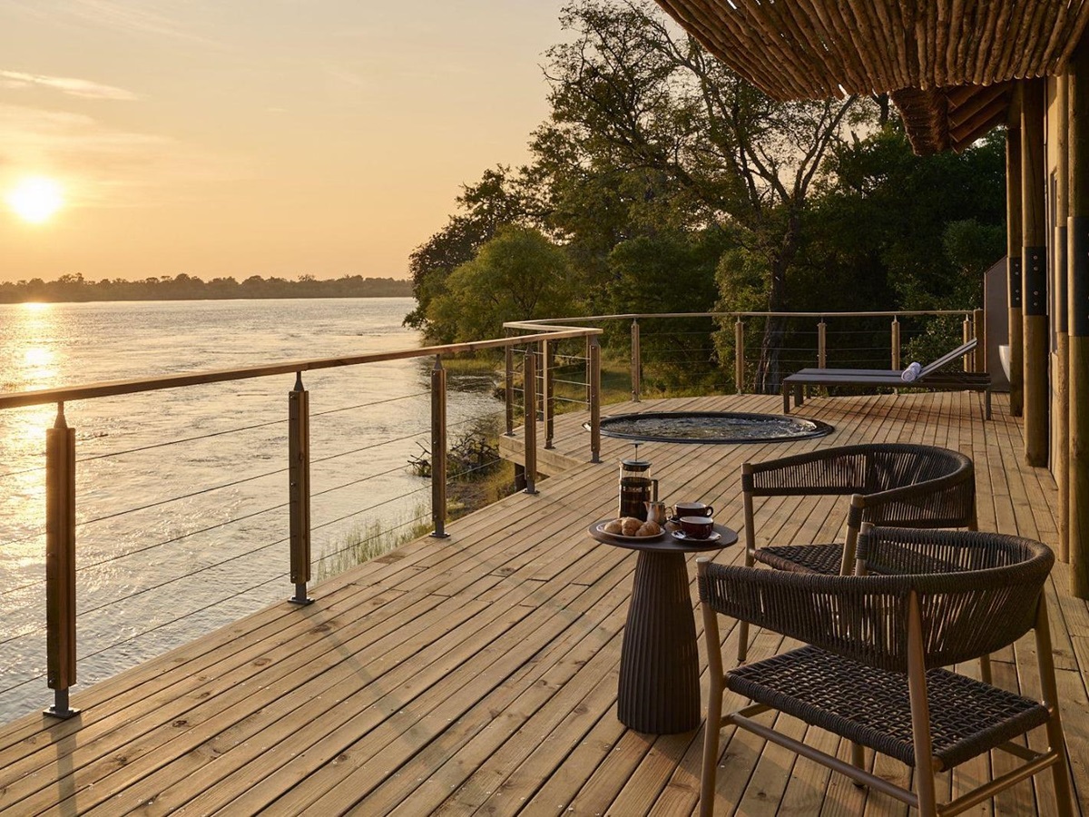 View of river rapids from Victoria Falls River Lodge in Zambezi National Park in Zimbabwe