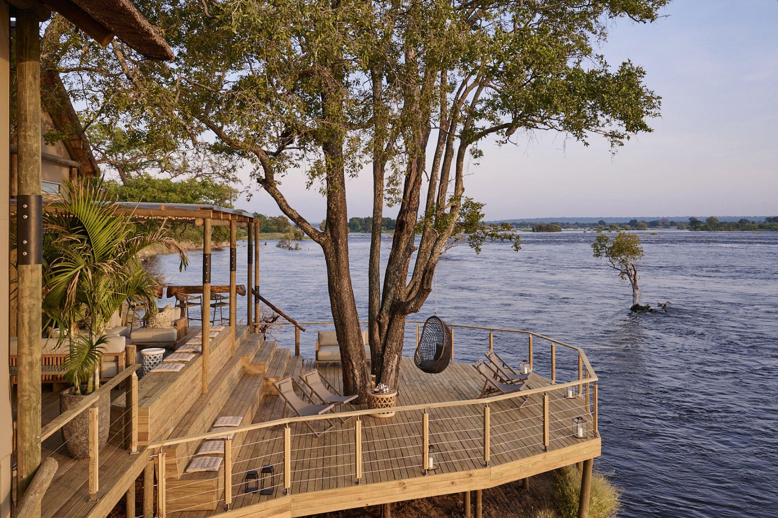 View of Zambezi rapids from Victoria Falls River Lodge in Zambezi National Park in Zimbabwe