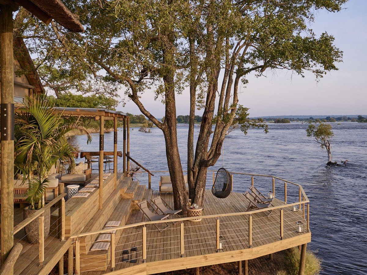 View of Zambezi rapids from Victoria Falls River Lodge in Zambezi National Park in Zimbabwe