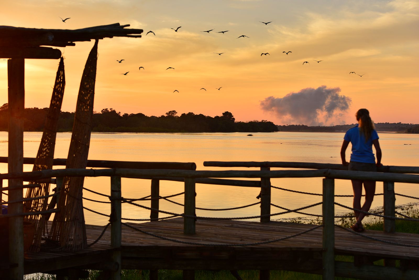 Sunset at Victoria Falls River Lodge in Zambezi National Park in Zimbabwe