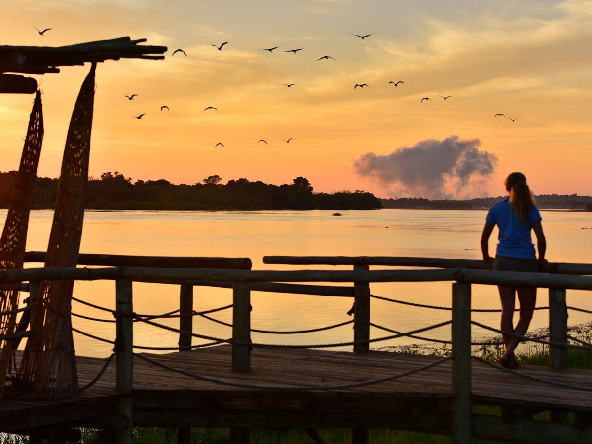 Sunset at Victoria Falls River Lodge in Zambezi National Park in Zimbabwe