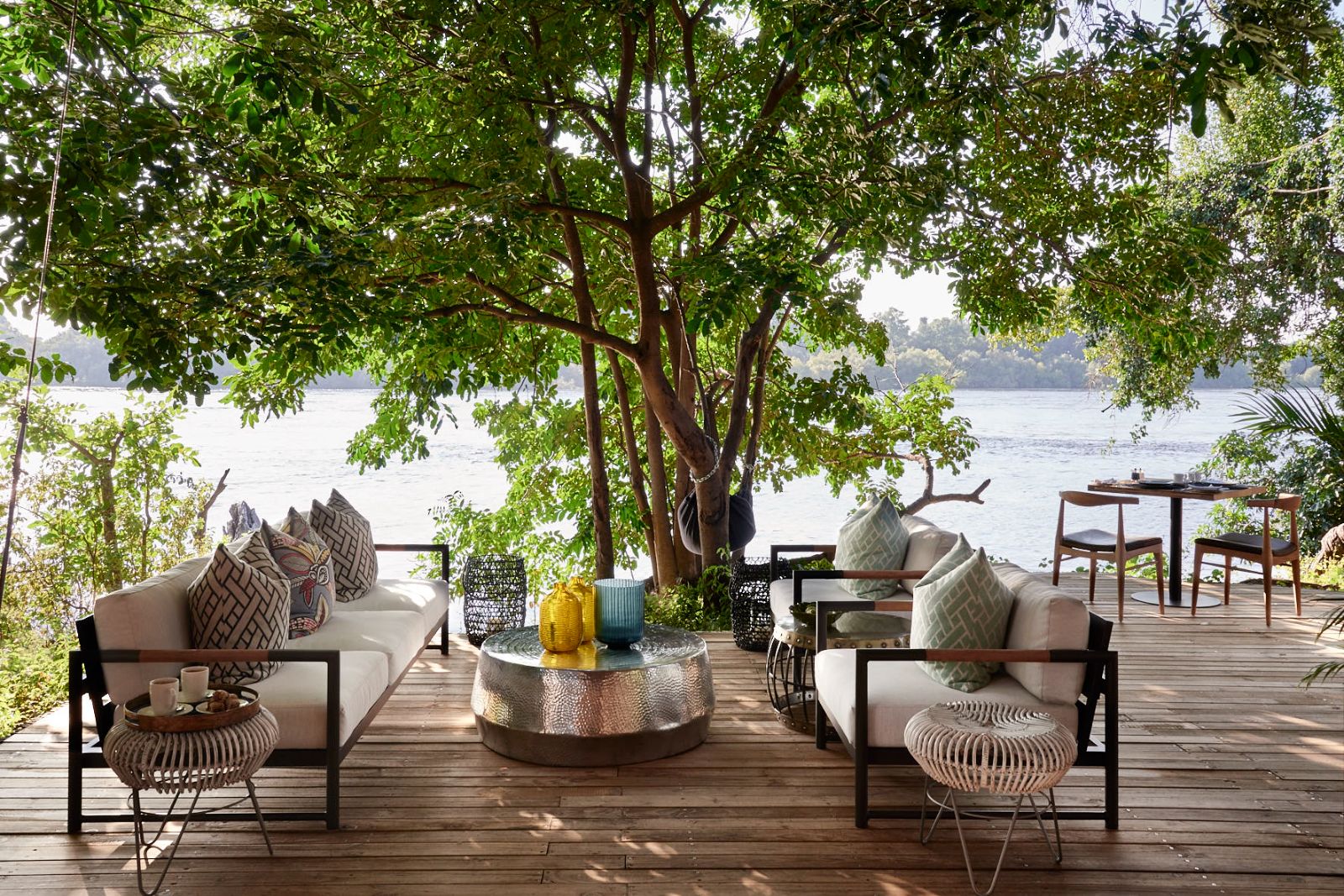 Terrace at Victoria Falls River Lodge in Zambezi National Park in Zimbabwe