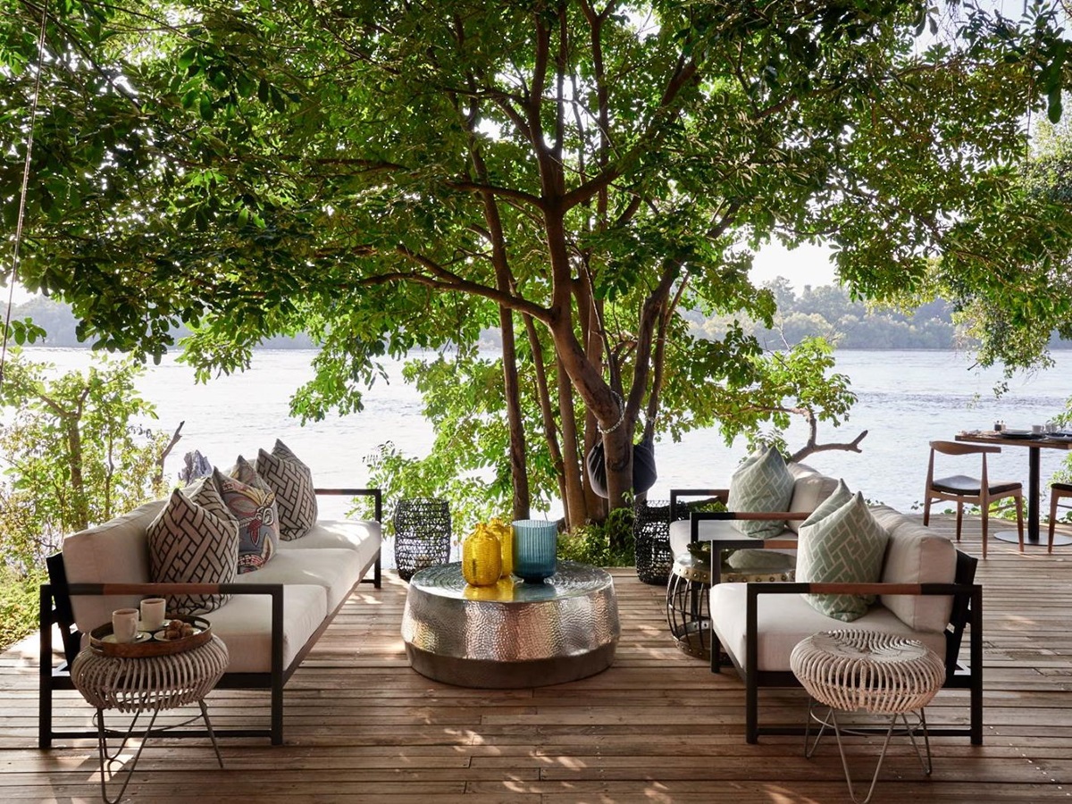 Terrace at Victoria Falls River Lodge in Zambezi National Park in Zimbabwe