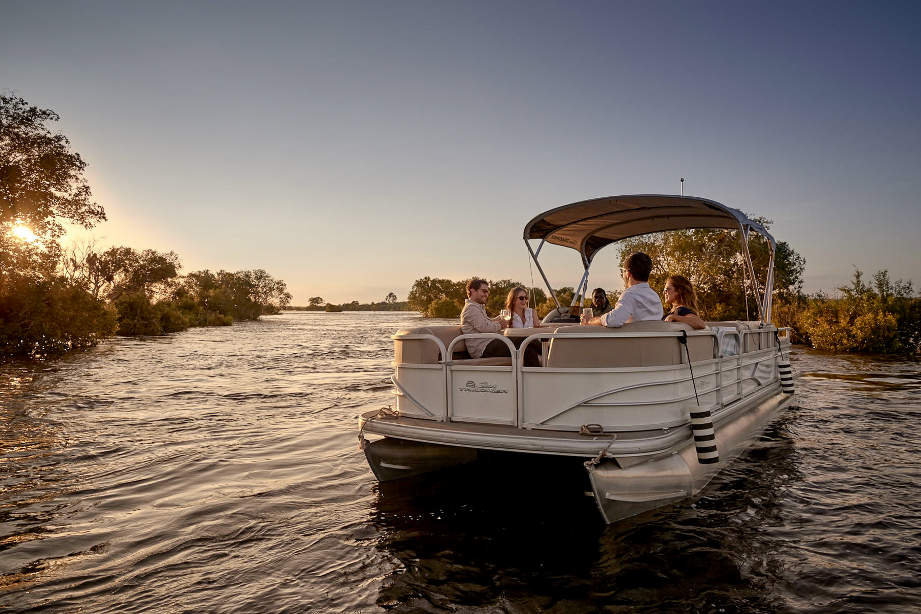 Sunset cruise on the Zambezi River from Victoria Falls River Lodge