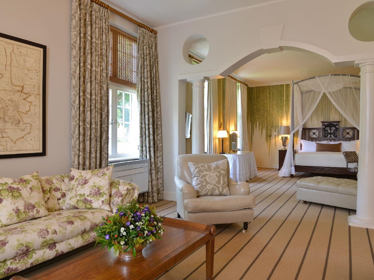 Elegant executive suite at The Victoria Falls Hotel in Zimbabwe
