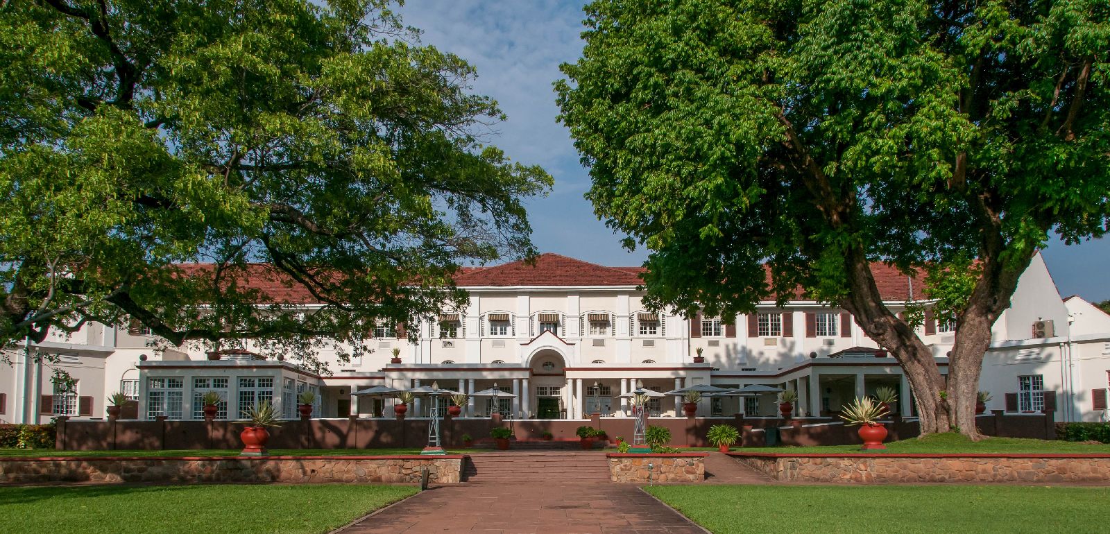 Terrace and gardens at The Victoria Falls Hotel in Zimbabwe