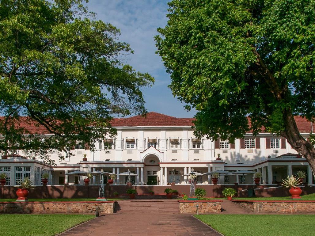 Terrace and gardens at The Victoria Falls Hotel in Zimbabwe