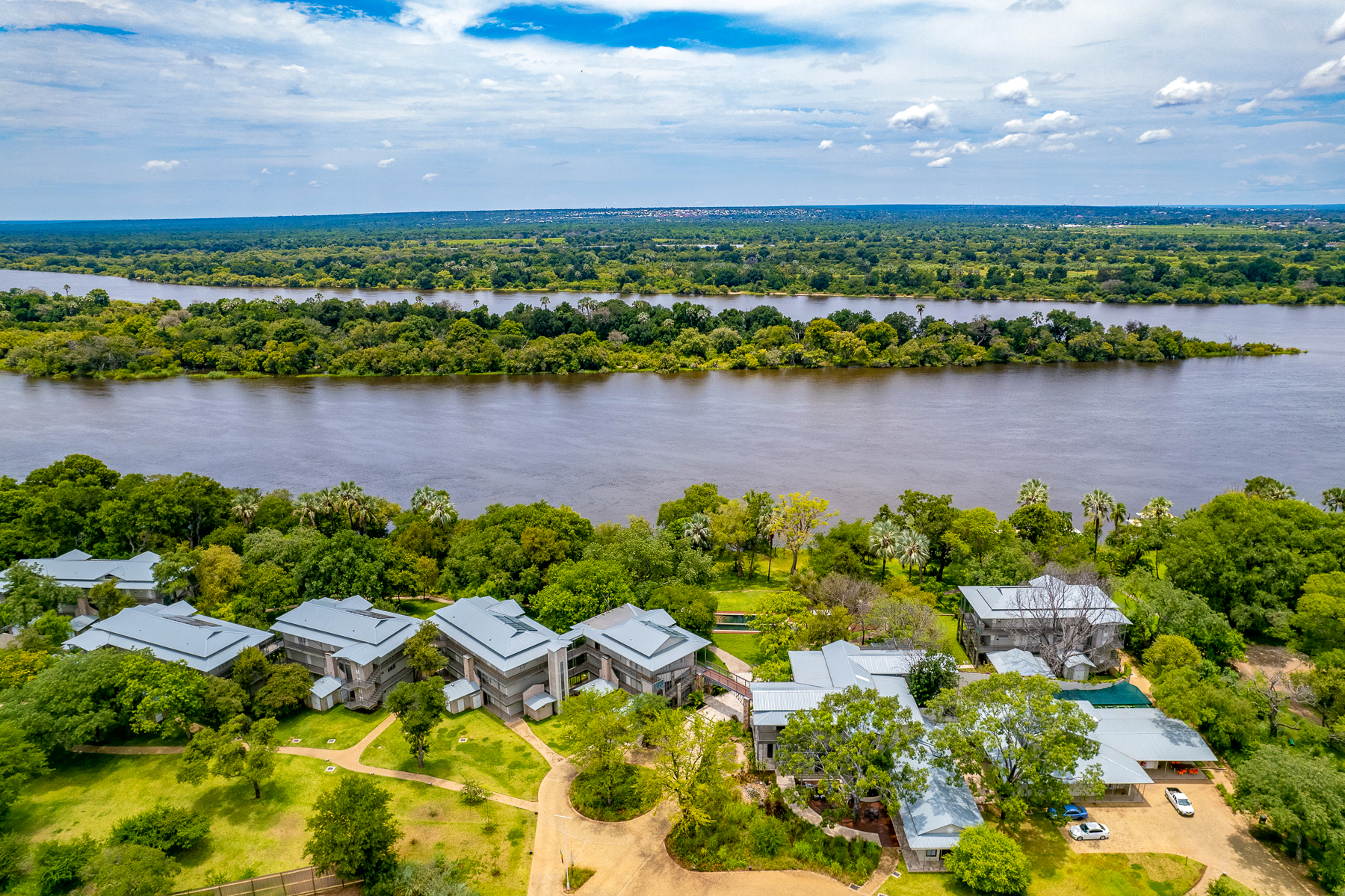 Aerial view of Palm River Hotel near Victoria Falls