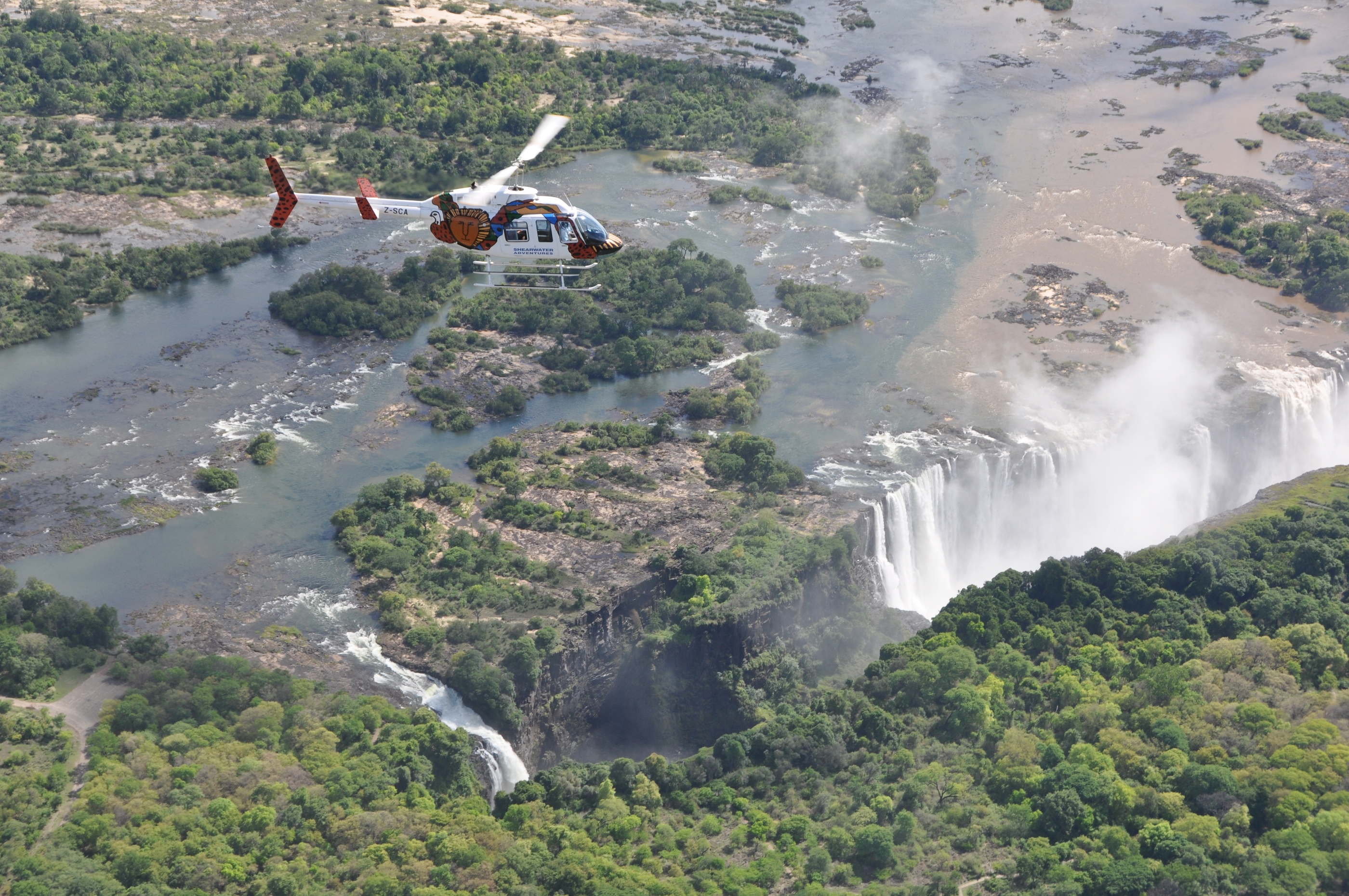 A helicopter over Victoria Falls