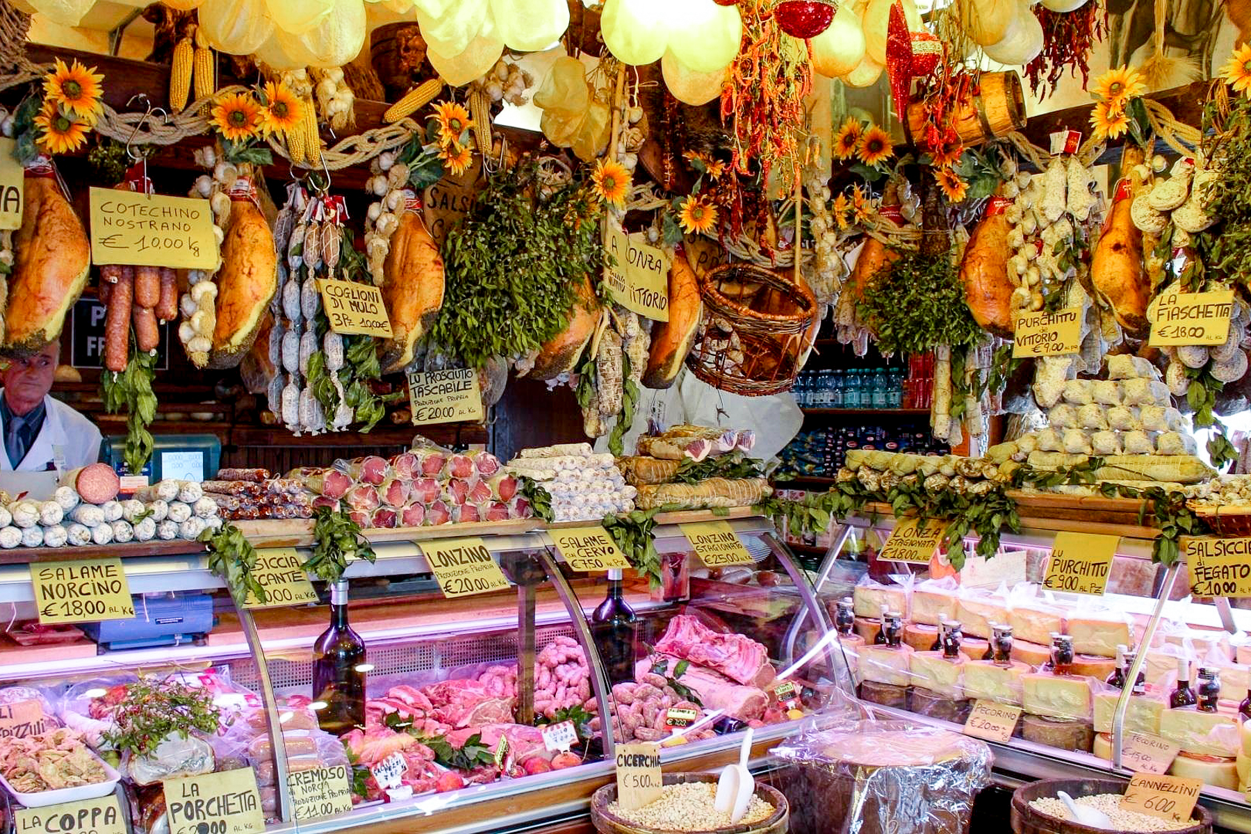 A butcher in Norcia, Umbria's esteemed hub for curated meats.