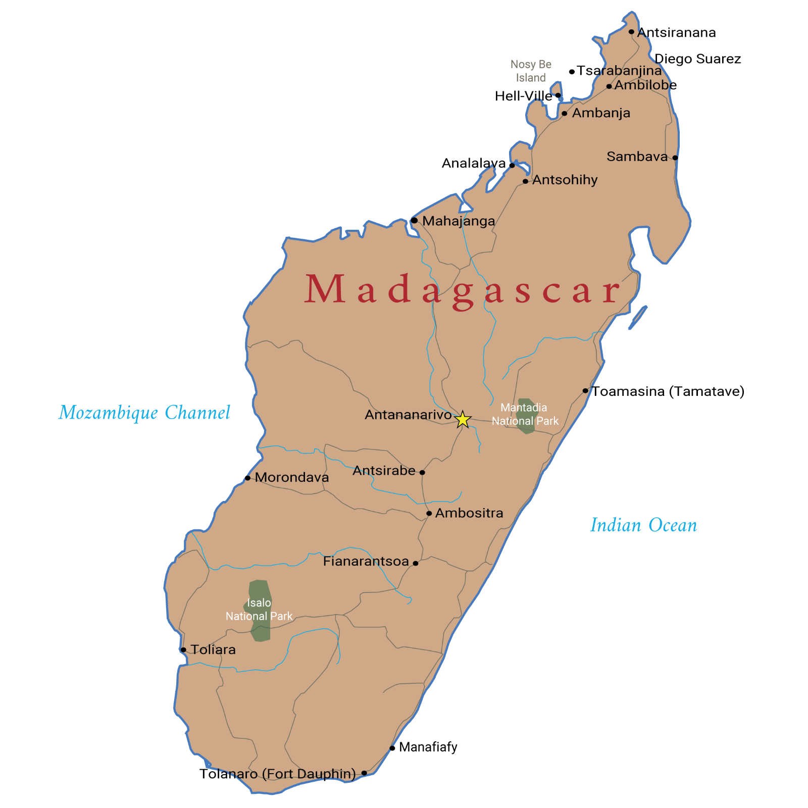 Red Savannah branded map of Madagascar