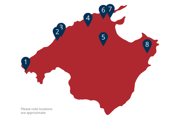 A map labelling the best restaurants in Mallorca