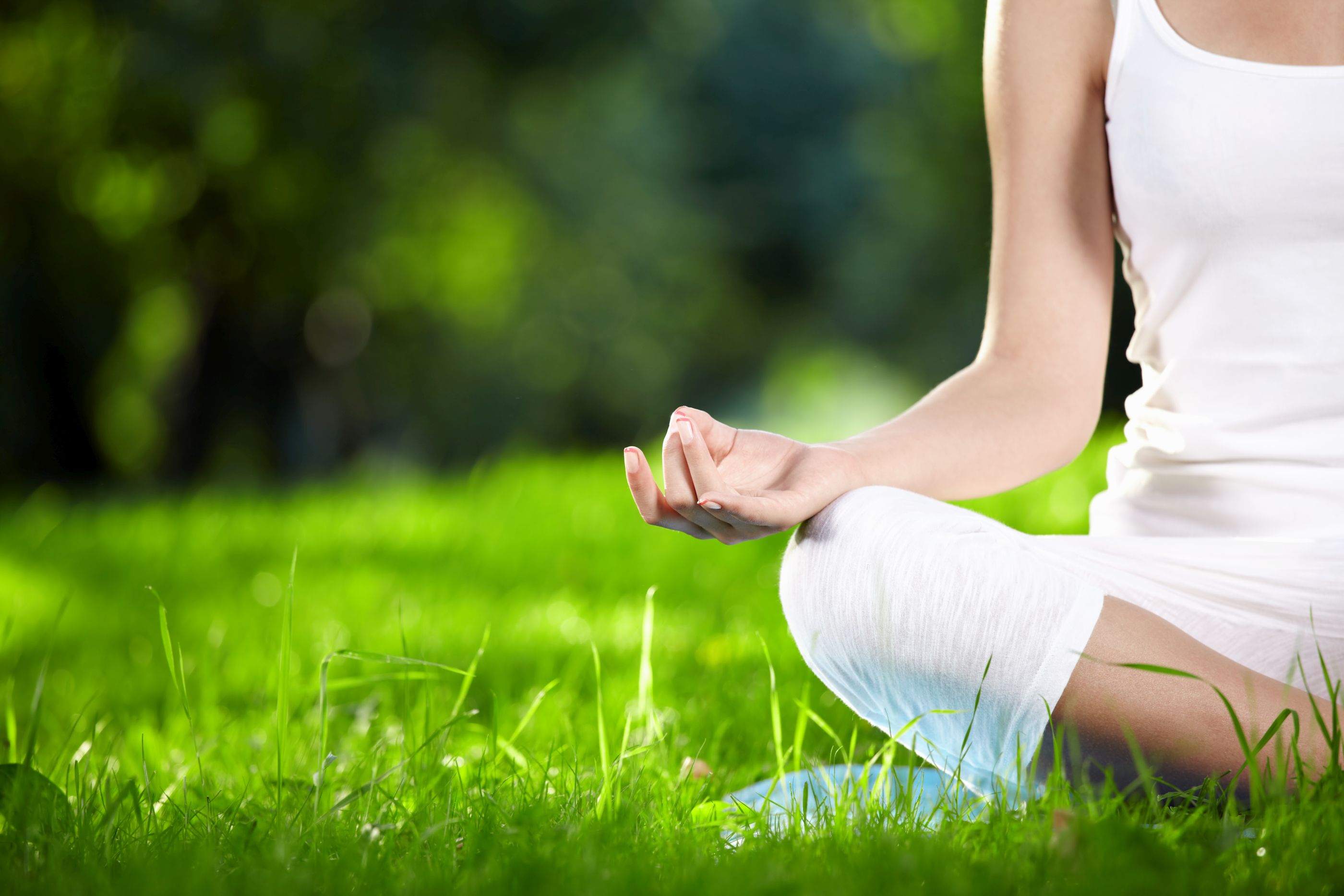 A lady in the lotus yoga position