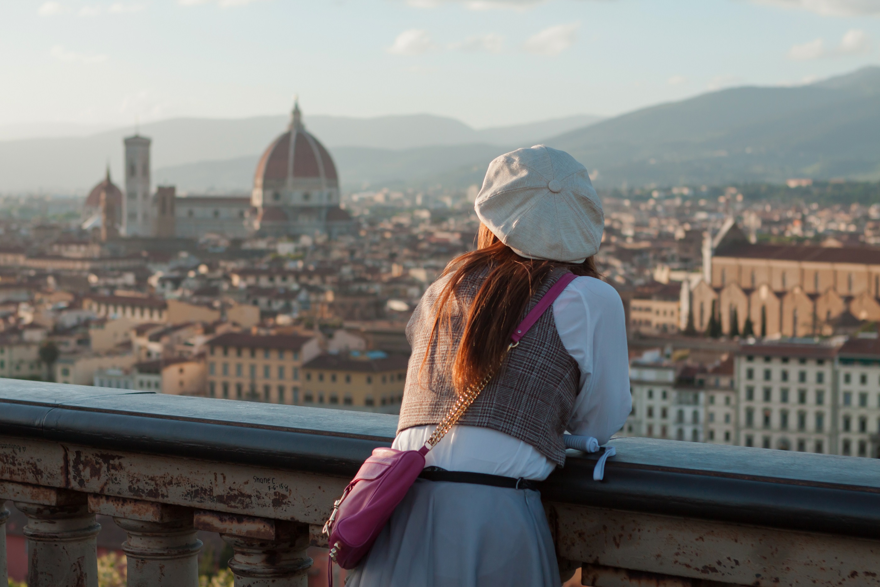 Young tourist overlooking Florence, Tuscany