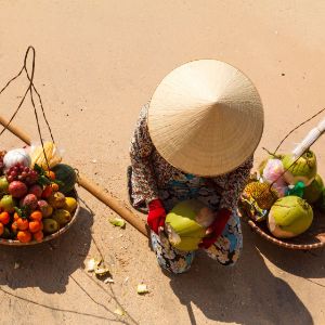 A vendor on the beach in Vietnam