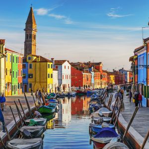 Streets and canals of Burano in Venice