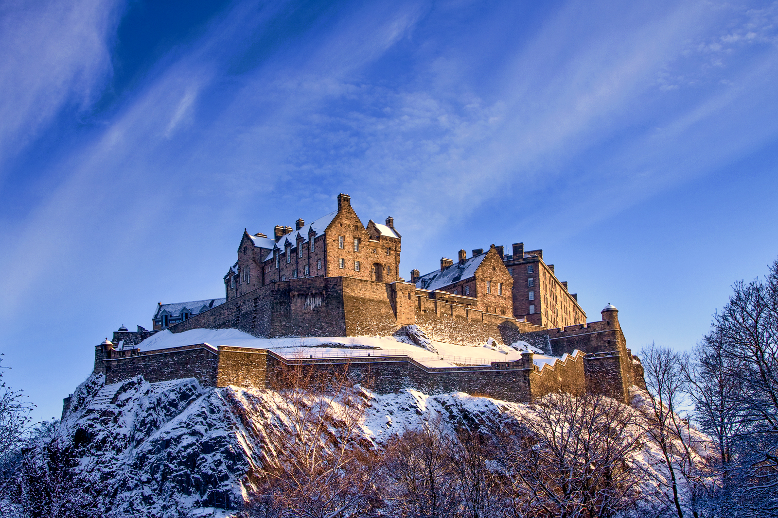 Edinburgh Castle covered in a layer of snow