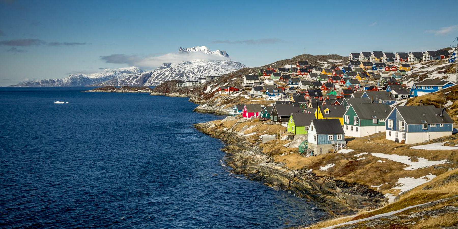 Aerial view of the coastline along Nuuk in Greenland