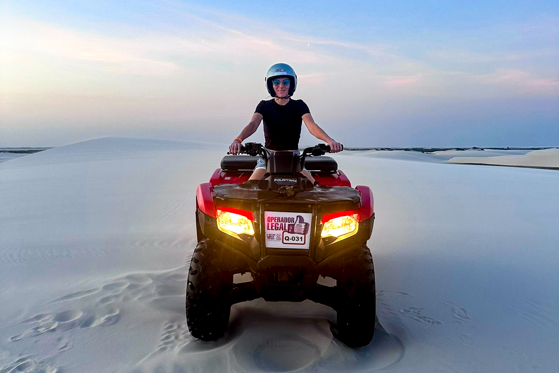 Dineke Verlinden, Red Savannah's Latin America travel specialist, riding an ATV in Brazil's Lencois National Park