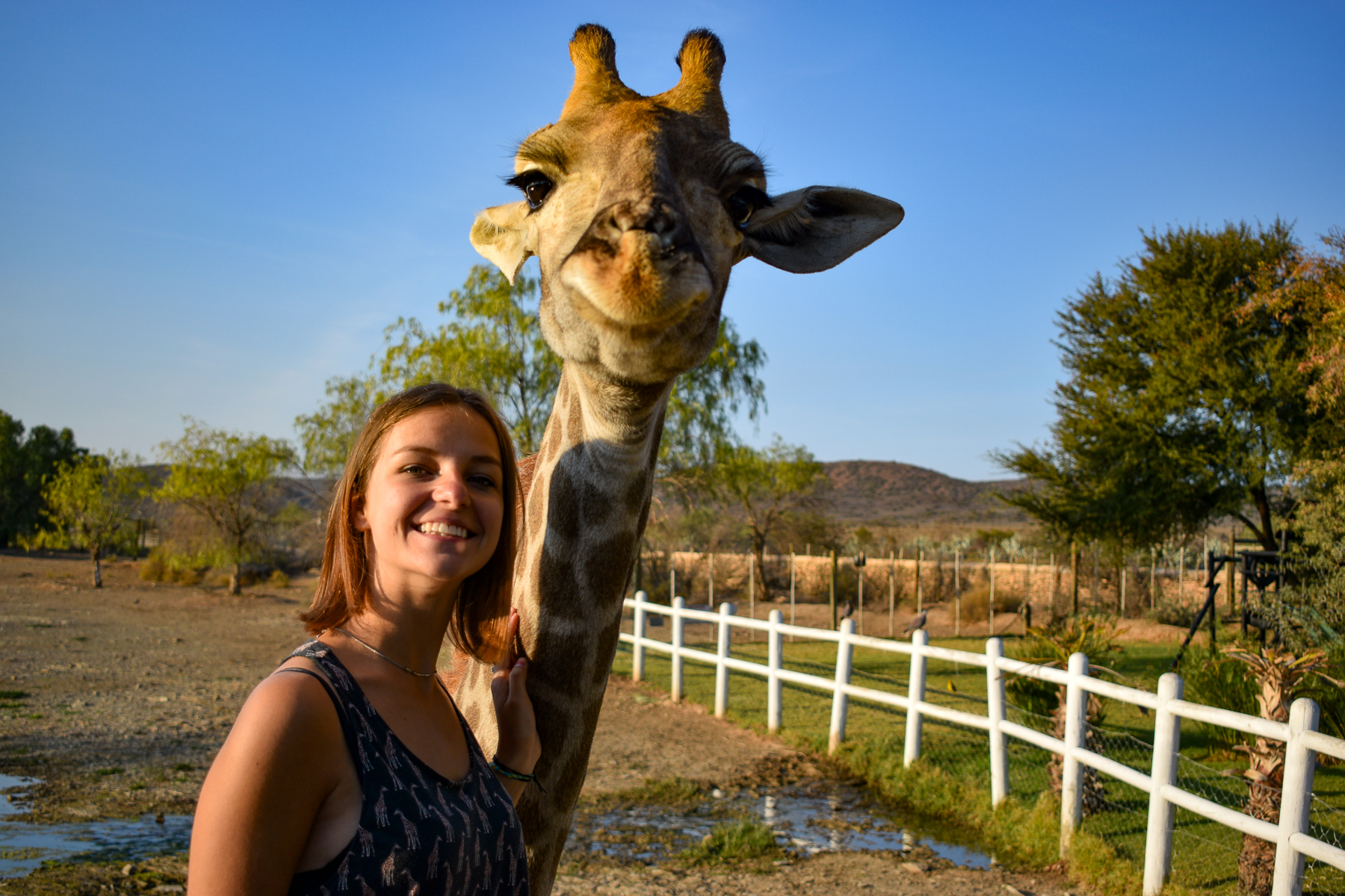 Nora, Red Savannahs Africa Travel Specialist, with a giraffe