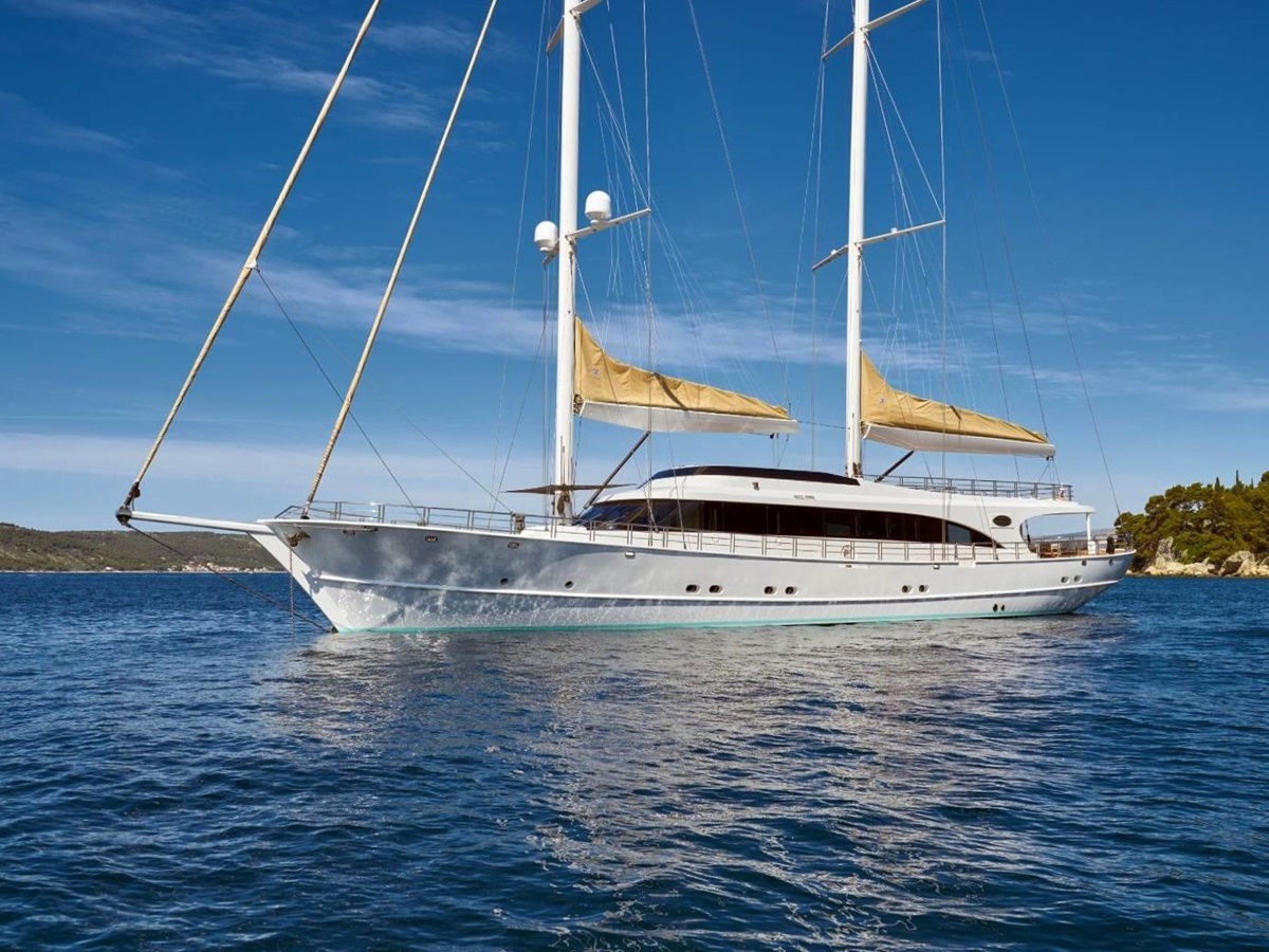 Close up exterior view of Acapella gulet in Croatia