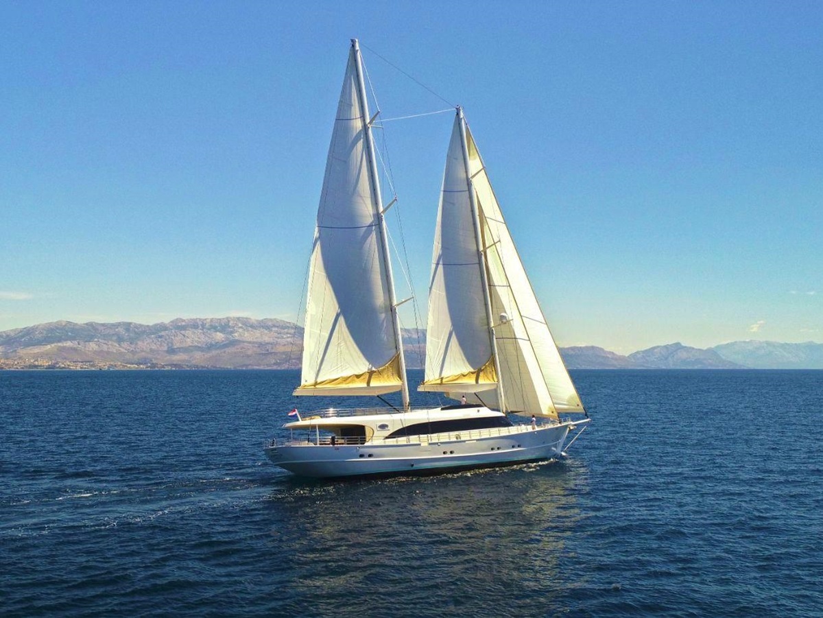 Wide exterior view of the Acapella gulet in Croatia