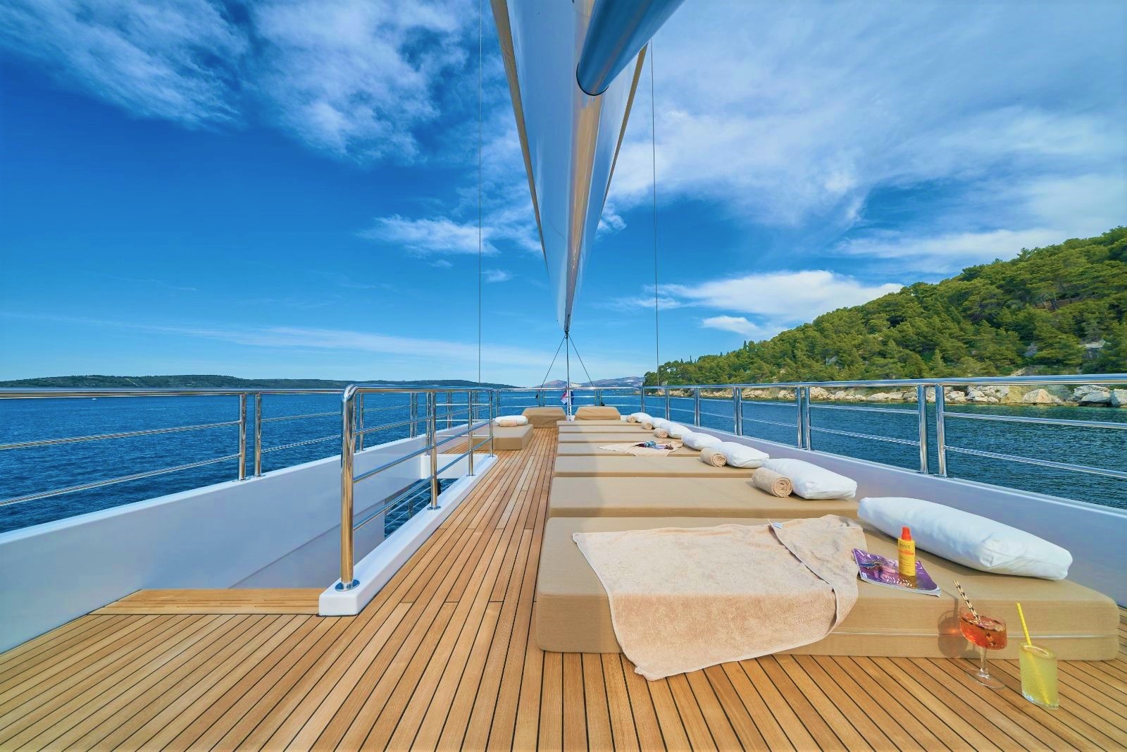 Loungers onboard the upper deck of Acapella gulet in Croatia