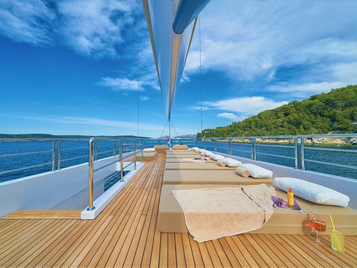 Loungers onboard the upper deck of Acapella gulet in Croatia