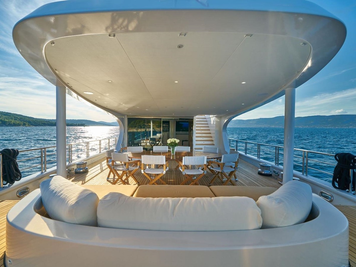 Outdoor lounge onboard the Acapella gulet in Croatia