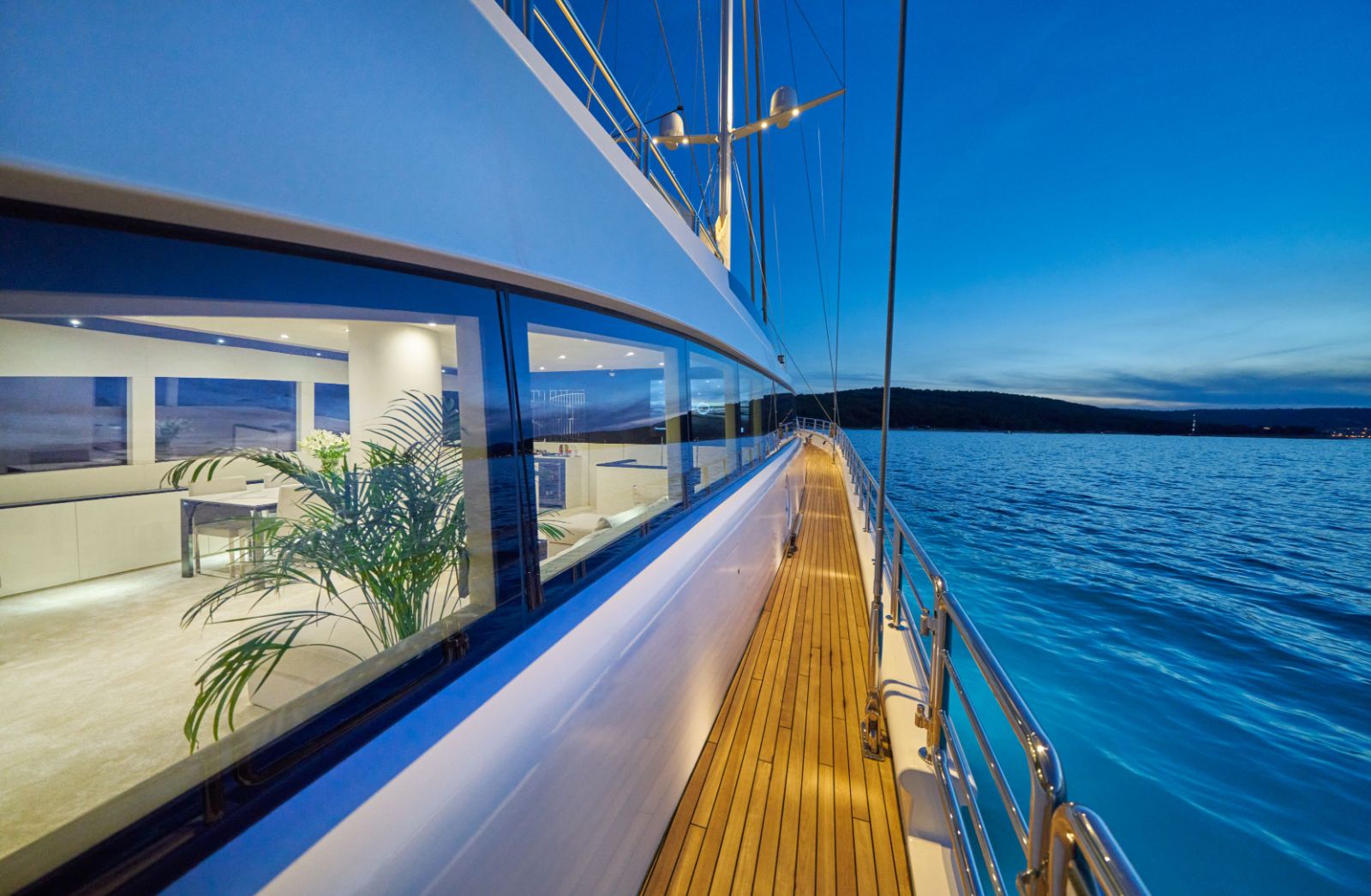 Side view of the deck onboard Acapella gulet in Croatia