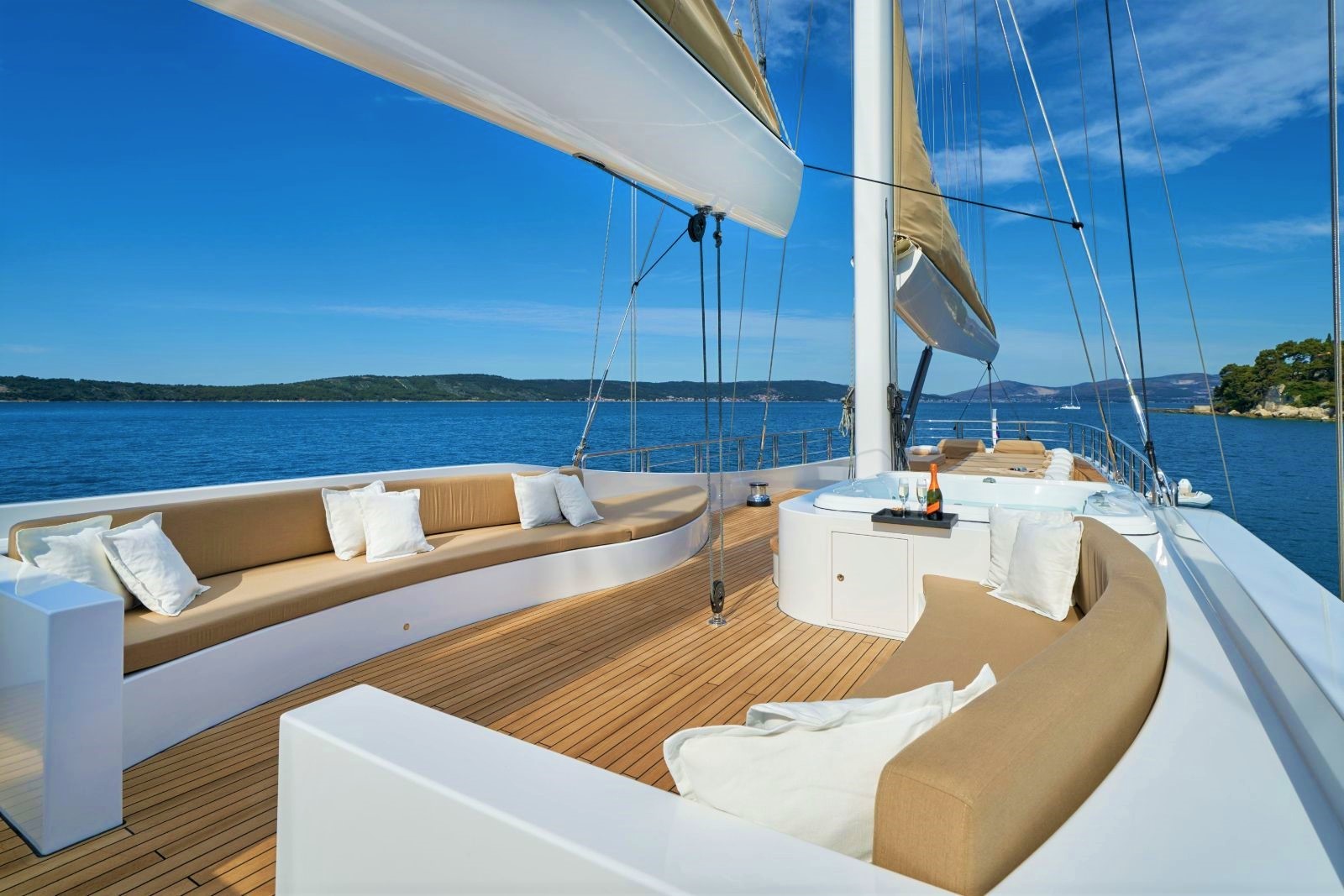 Upper deck lounge onboard the Acapella gulet in Croatia