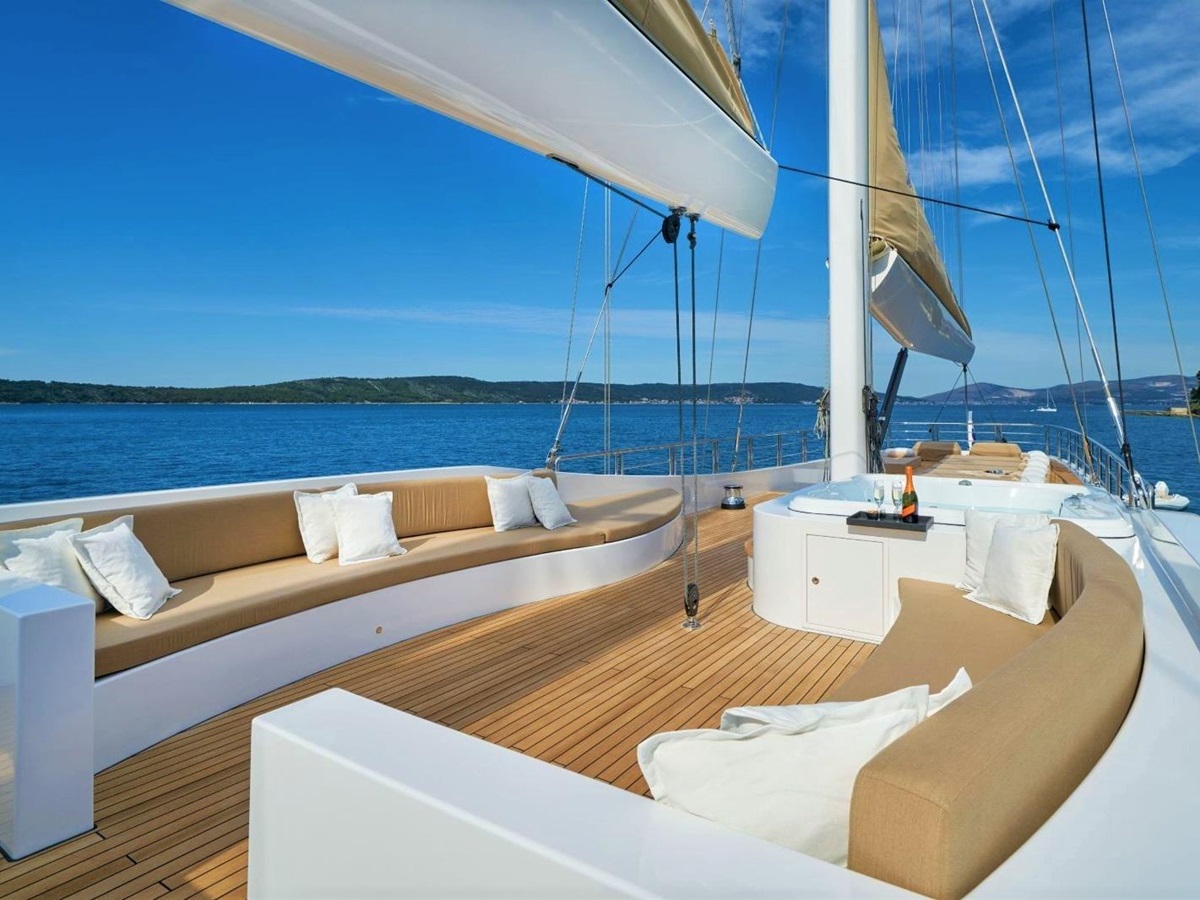 Upper deck lounge onboard the Acapella gulet in Croatia