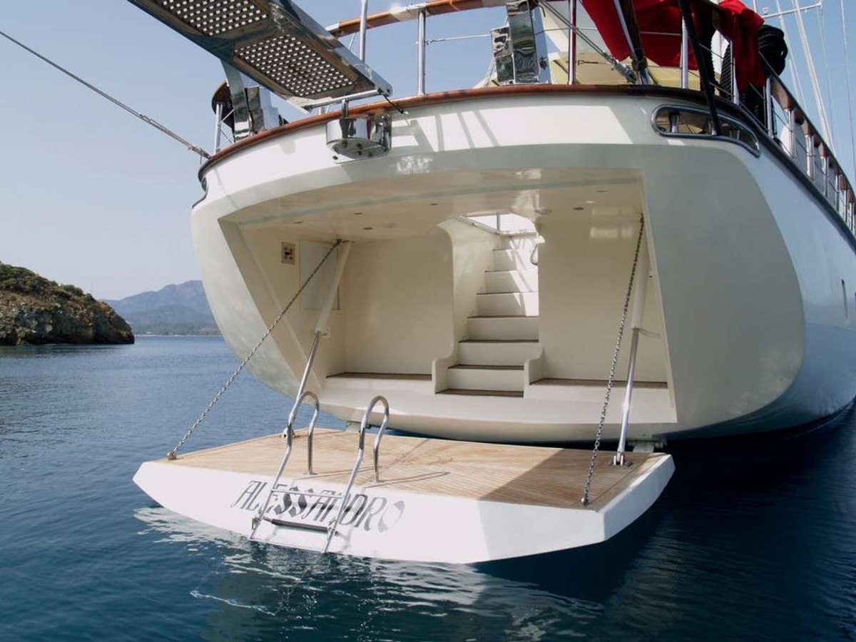 Exterior steps leading into the sea from the Allesandro 1 gulet in Croatia