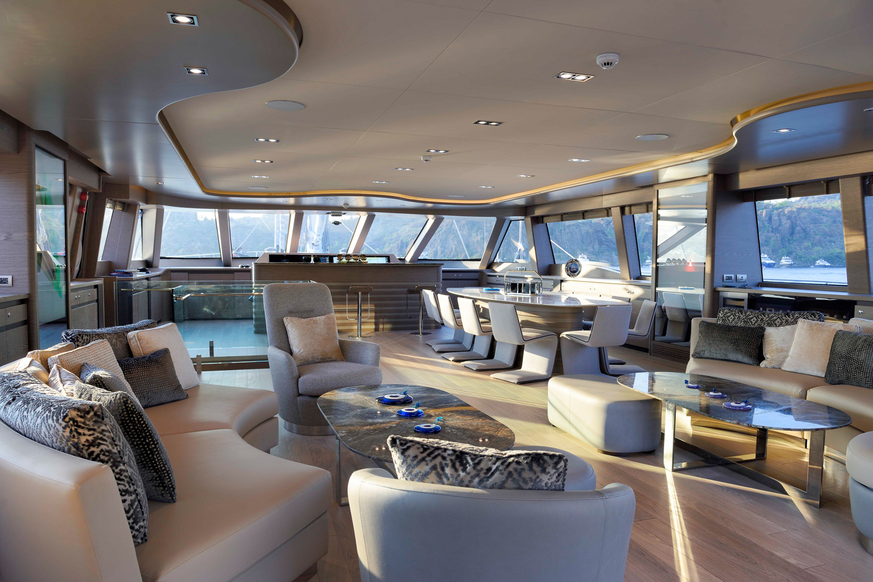 Indoor lounge onboard the All About U 2 luxury yacht in Turkey