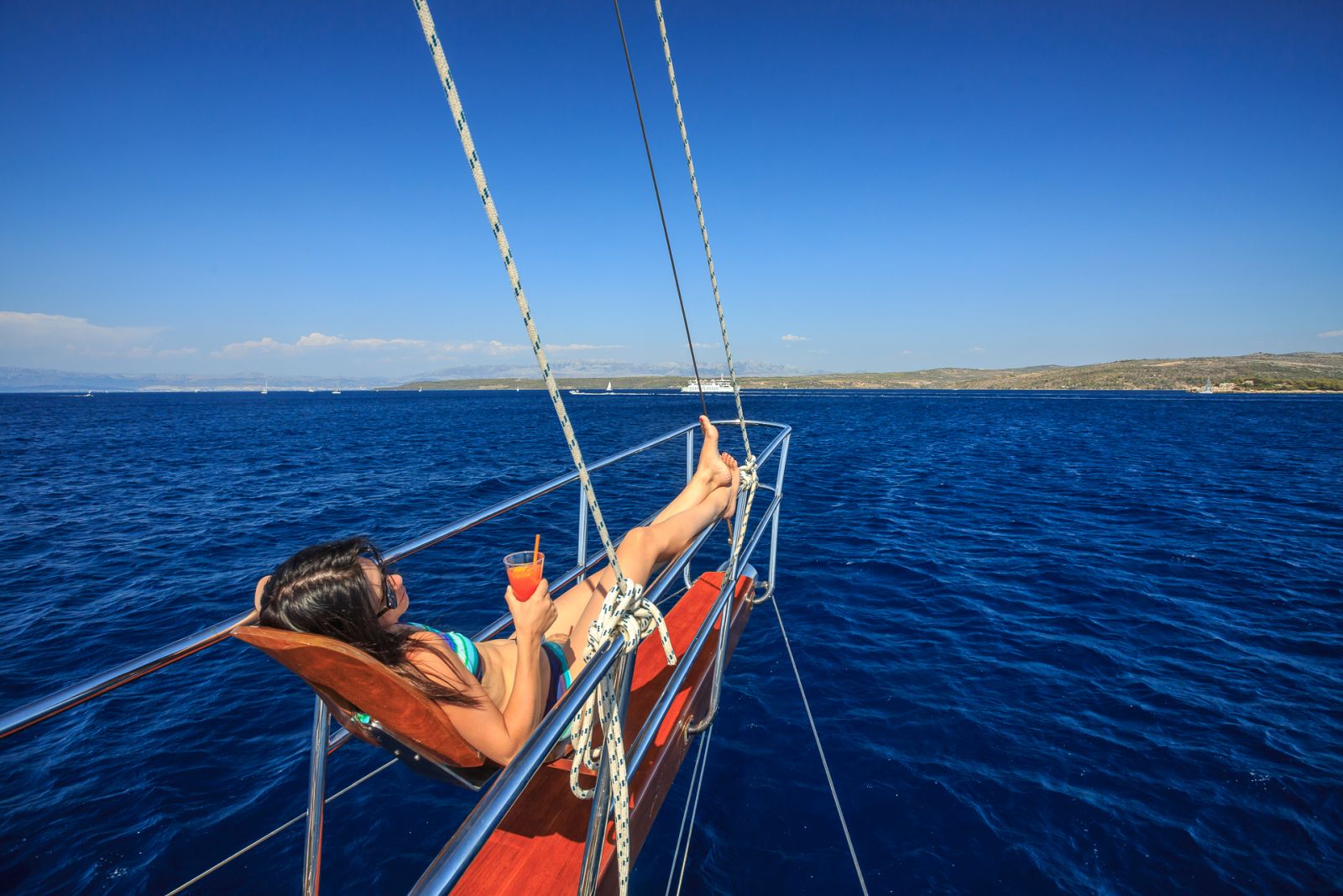View of prow on board Allure in Croatia