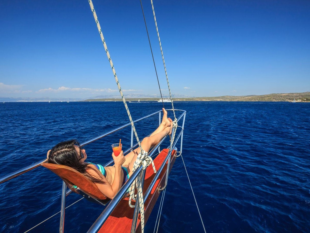 View of prow on board Allure in Croatia