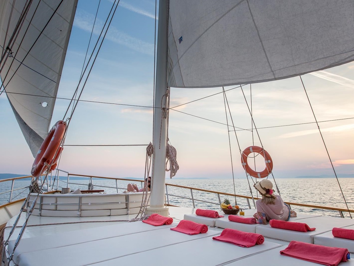 Sunbathing area on board Altair in Croatia