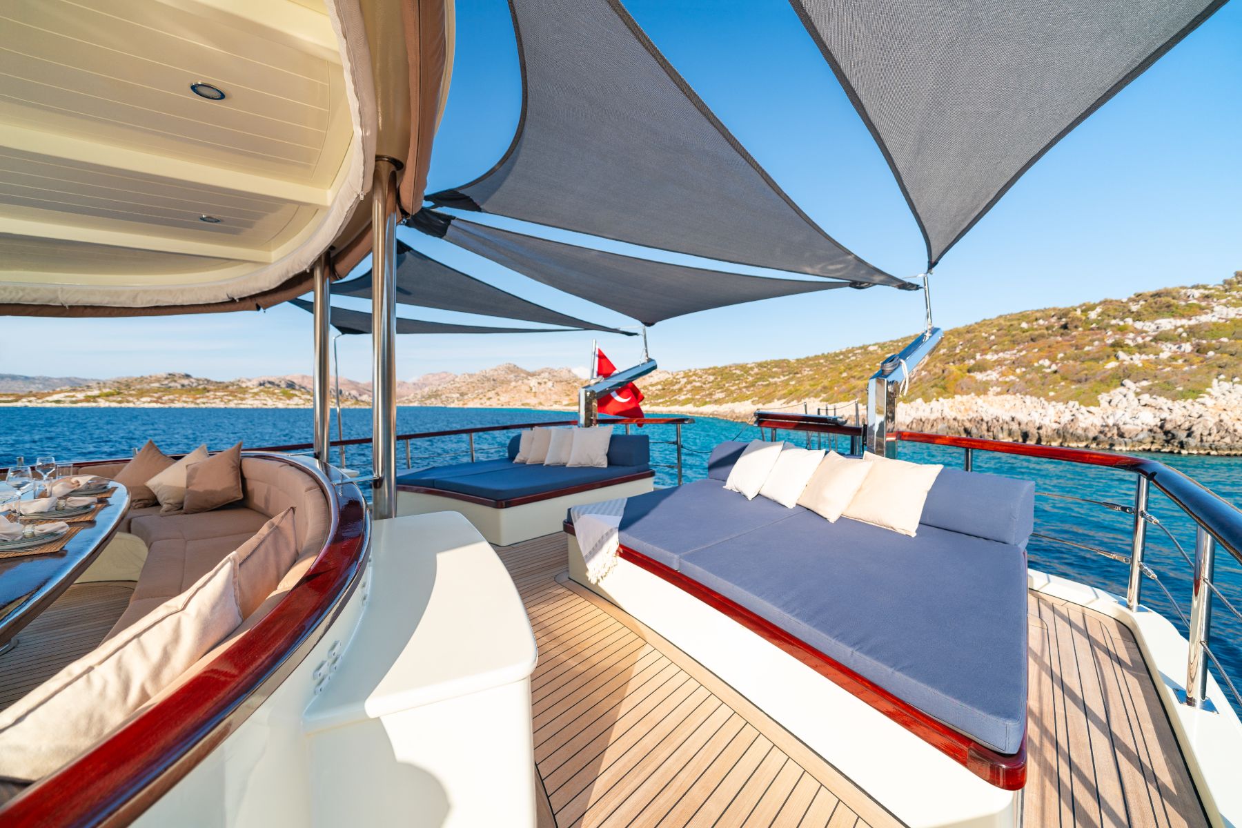 Alfresco lounge on the aft deck of the Always Smile luxury gulet in Turkey