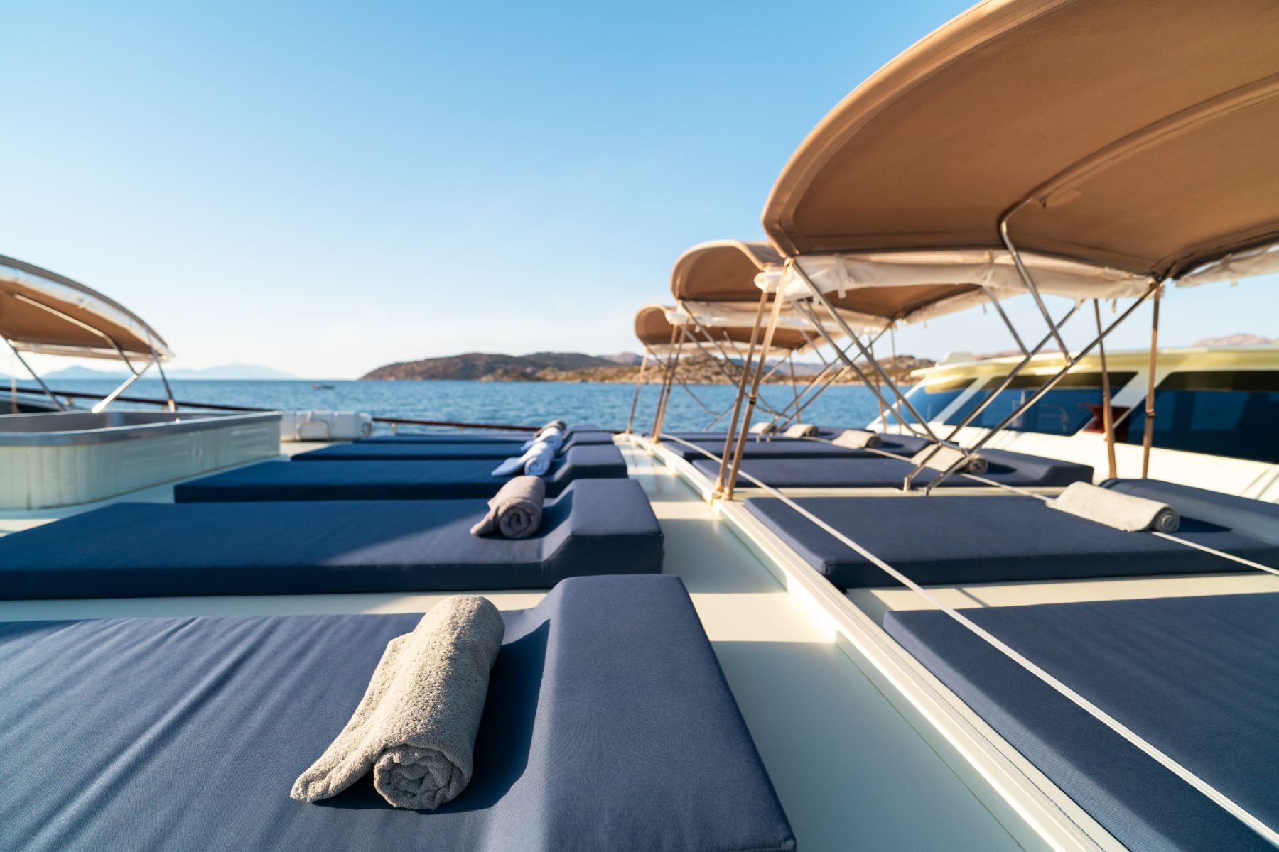 Sunbathing area on the forward deck of the Always Smile luxury gulet in Turkey