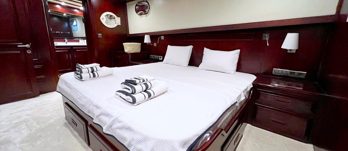 Double cabin bed onboard the Always Smile gulet in Turkey
