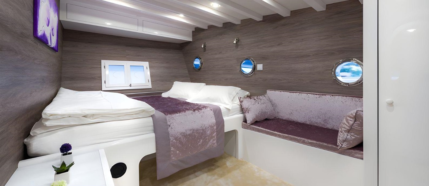 Double cabin bedroom onboard the the Andjeo gulet in Coatia
