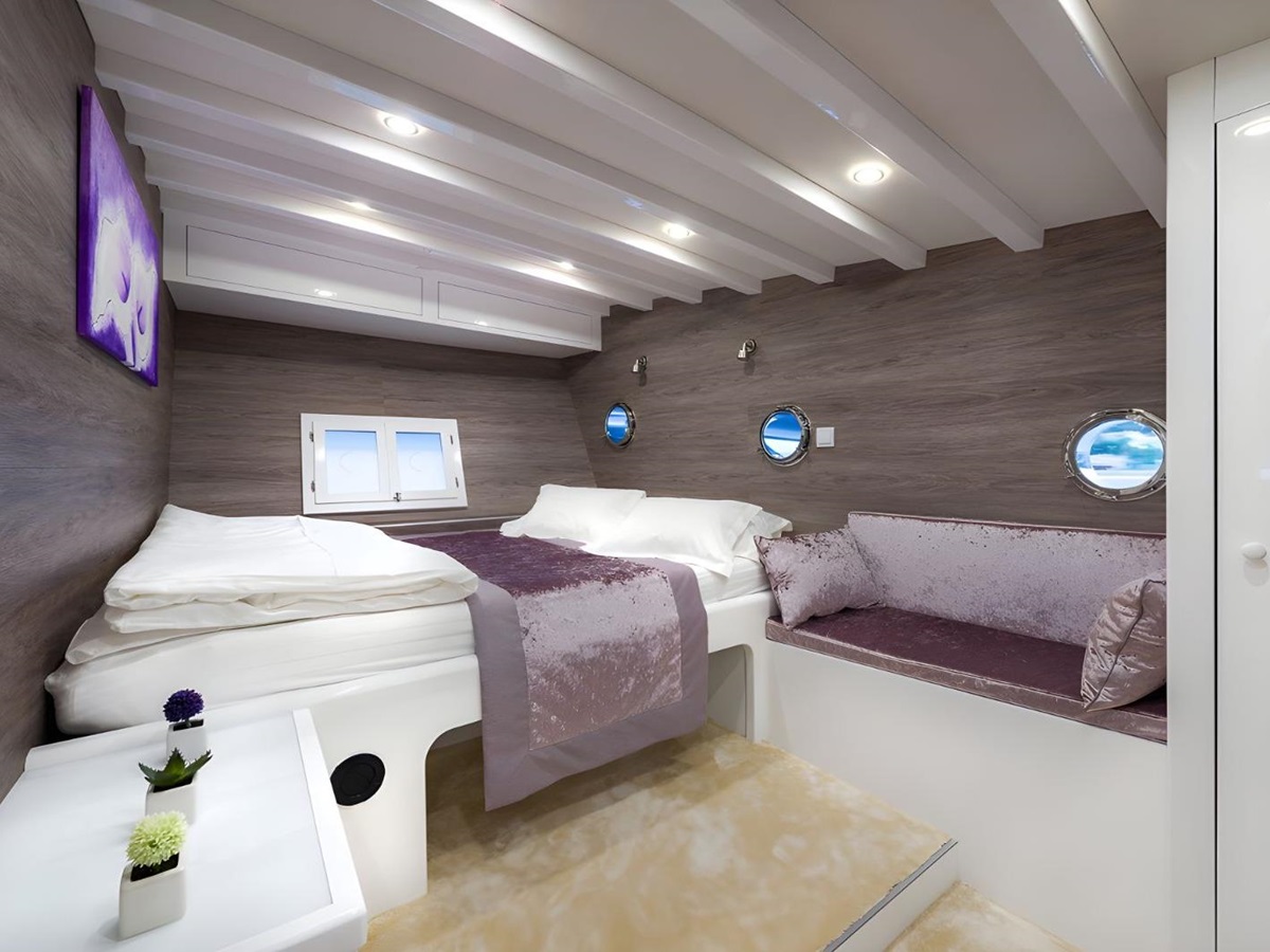 Double cabin bedroom onboard the the Andjeo gulet in Coatia