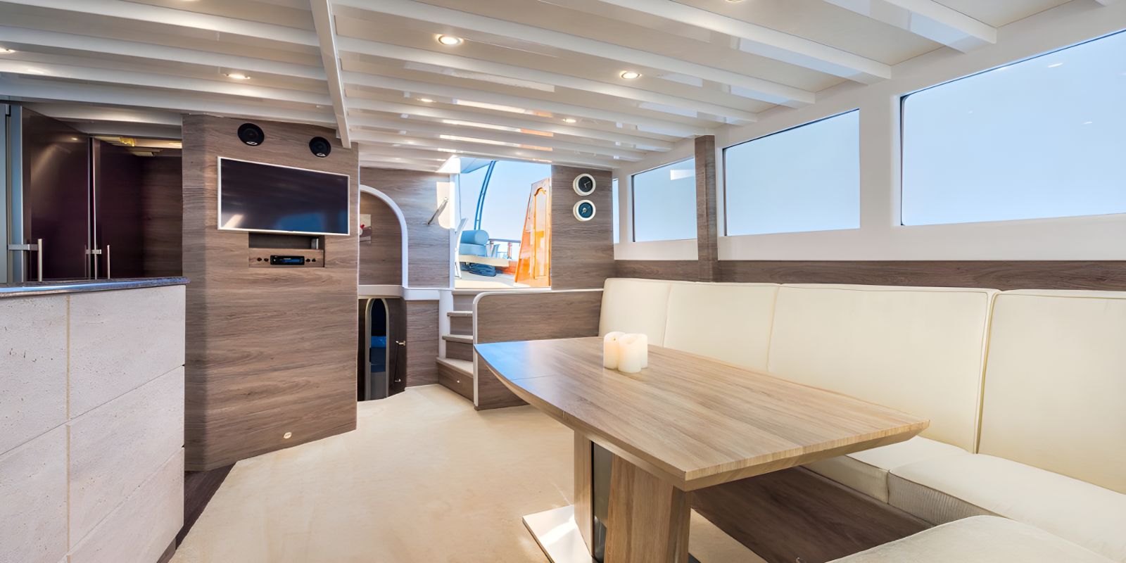 Indoor lounge area onboard the Andjeo gulet in Coatia