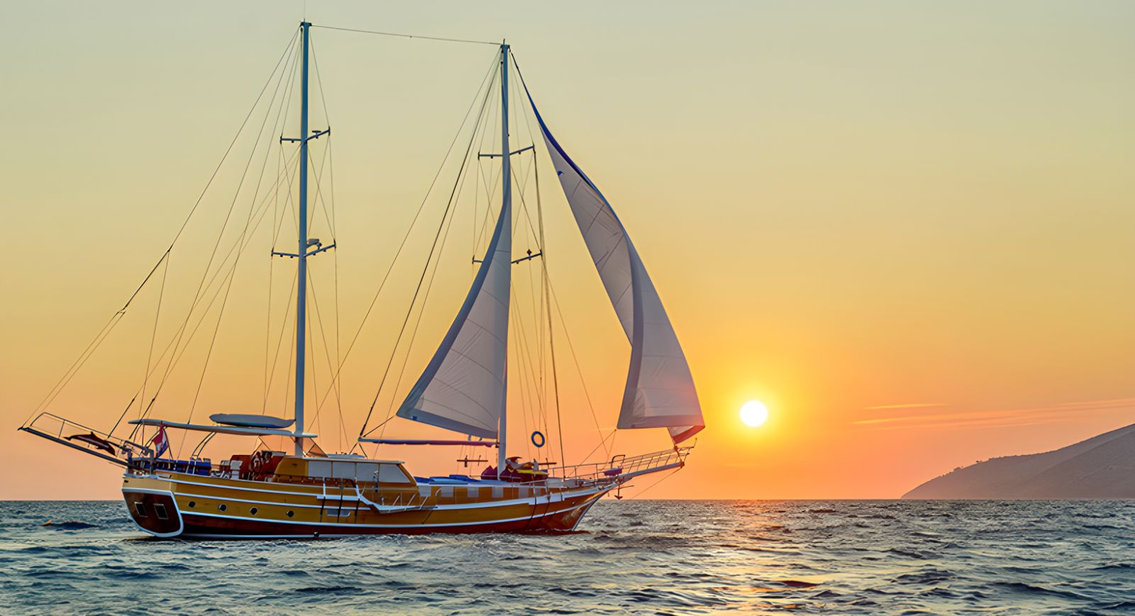 Exterior sunset view of the Andjeo gulet in Coatia