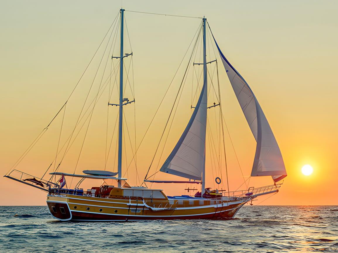 Exterior sunset view of the Andjeo gulet in Coatia