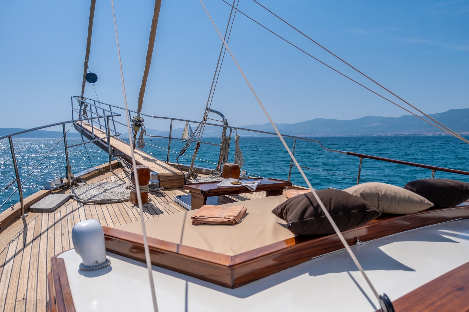 Comfortable seating at the heck of the luxury gulet Angelica