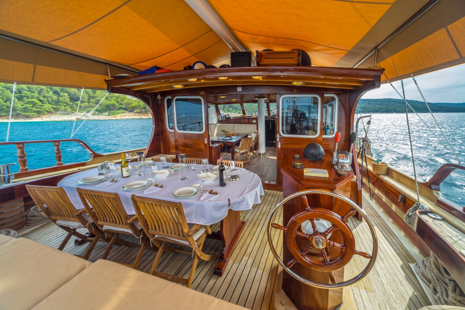 Dining area onboard the luxury gulet Angelica